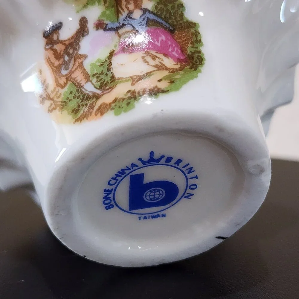 Courting Couple SALT Handled MINI Basket Vintage BRINTON Bone China Gold Accent